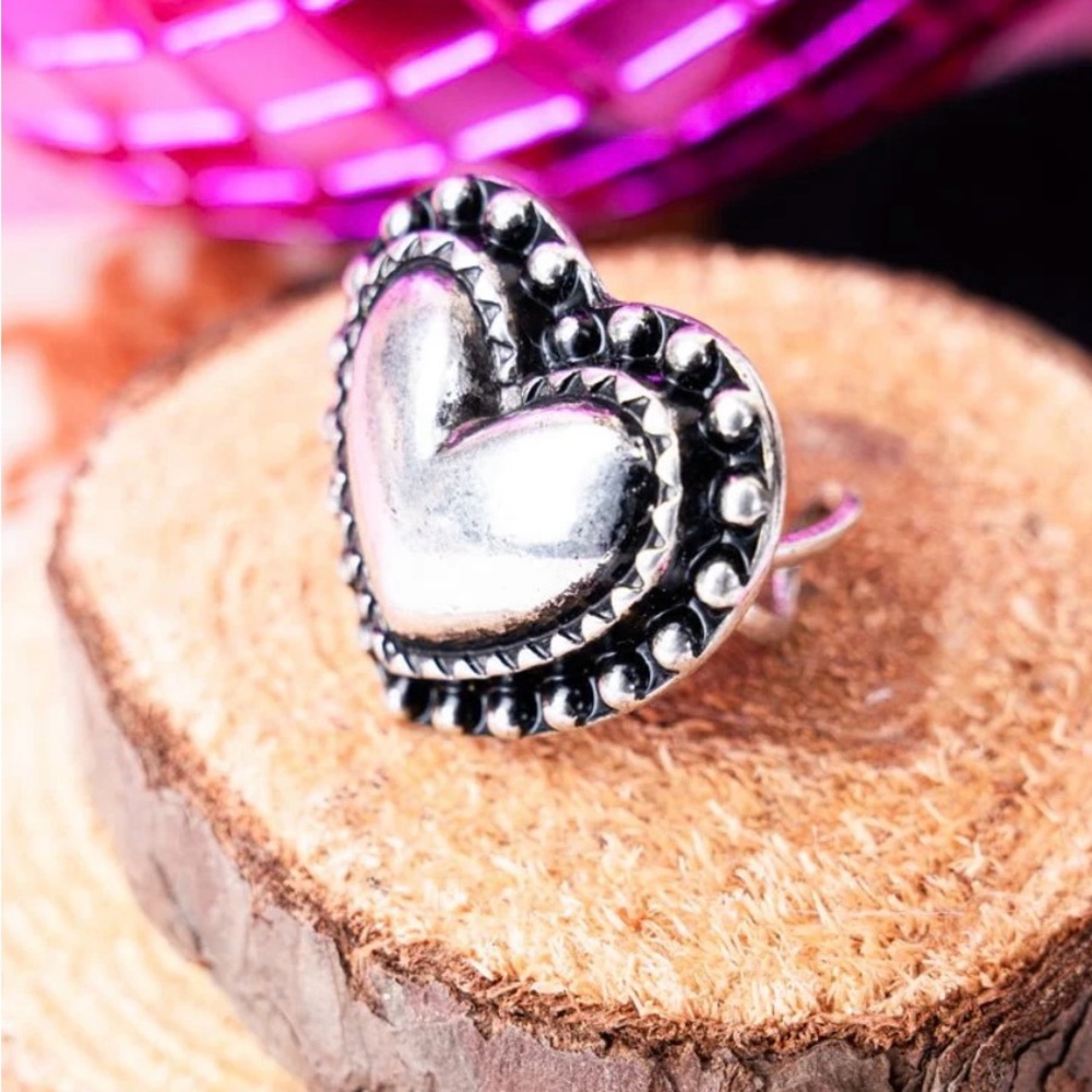 Silver Tone Heart Ring
